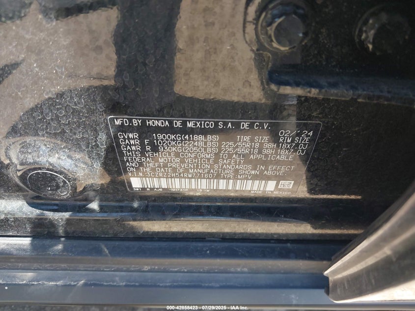 2024 HONDA HR-V AWD SPORT/AWD SPORT W/O BSI - 3CZRZ2H54RM771607