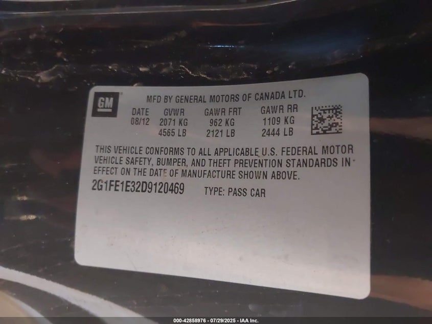 2013 CHEVROLET CAMARO 1LS - 2G1FE1E32D9120469