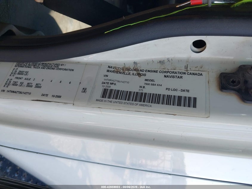 2009 International 7000 7500 VIN: 1HTWNAZT39J142710 Lot: 42859003