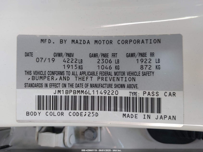 2020 MAZDA MAZDA3 HATCHBACK PREFERRED PACKAGE JM1BPBMM6L1149220