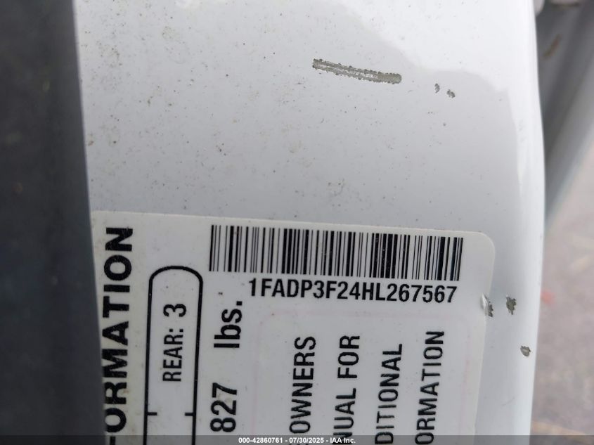 2017 Ford Focus Se VIN: 1FADP3F24HL267567 Lot: 42860761