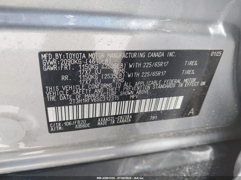 2025 TOYOTA RAV4 LE - 2T3H1RFV6SC312315