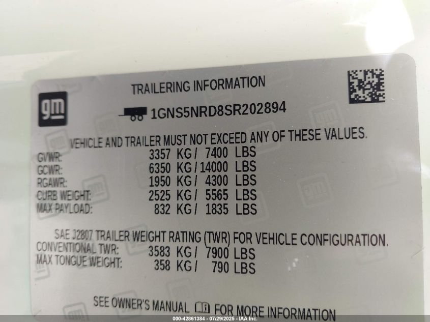 2025 Chevrolet Tahoe - 1GNS5NRD8SR202894