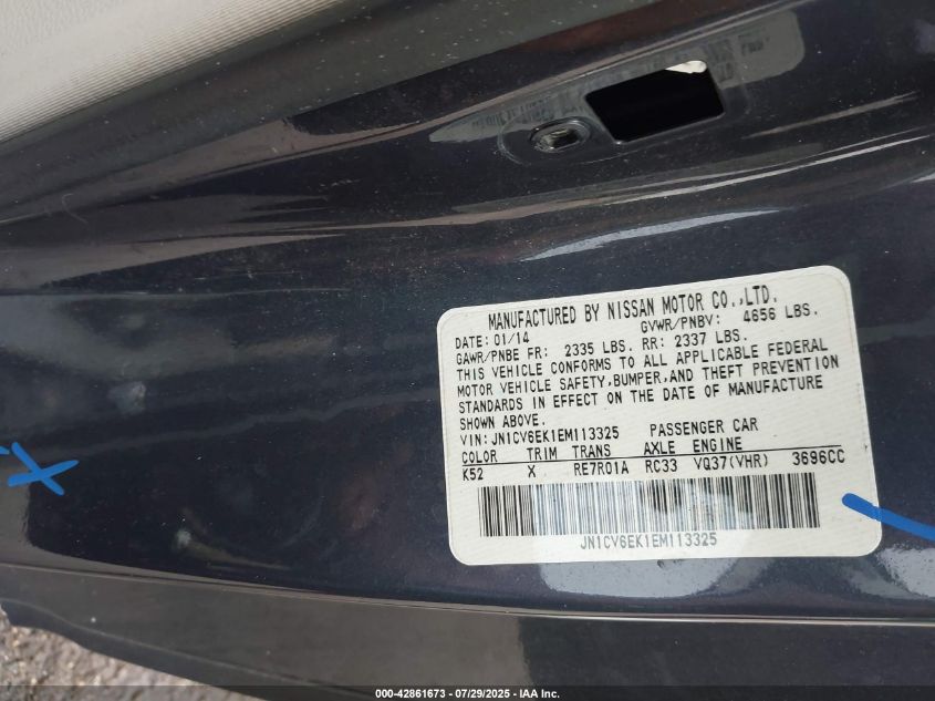 2014 Infiniti Q60 Journey VIN: JN1CV6EK1EM113325 Lot: 42861673