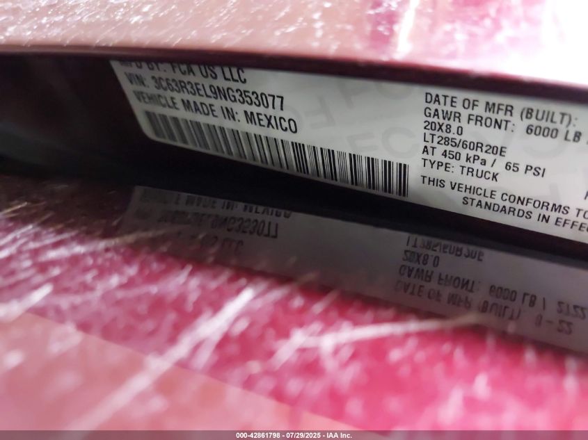 2022 Ram 3500 Laramie 4X4 6'4 Box VIN: 3C63R3EL9NG353077 Lot: 42861798