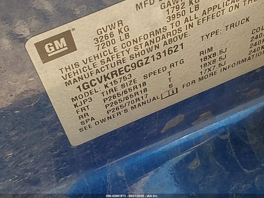 2016 Chevrolet Silverado 1500 1Lt VIN: 1GCVKREC9GZ131621 Lot: 42861973