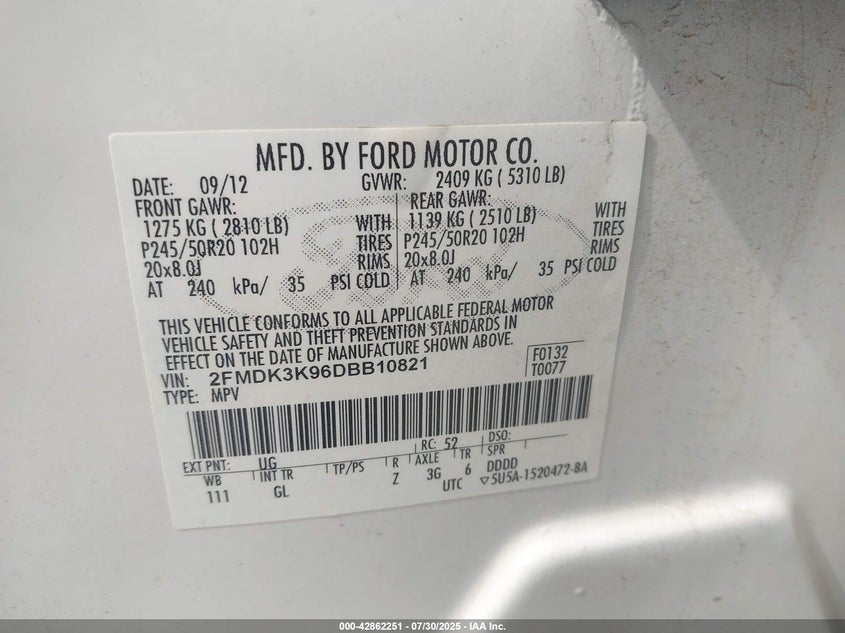 2013 FORD EDGE LIMITED - 2FMDK3K96DBB10821