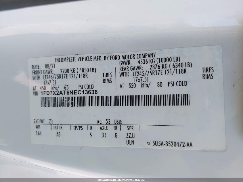 2022 FORD F-250(VIN: 1FD7X2AT6NEC13636