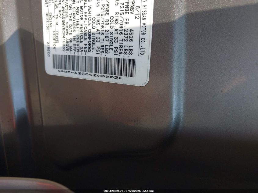 2012 Nissan Rogue S VIN: JN8AS5MV8CW418362 Lot: 42862521