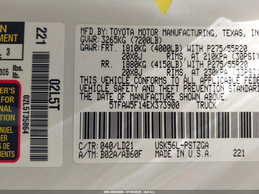 2014 TOYOTA TUNDRA 1794 5.7L V8 - 5TFAW5F14EX373900