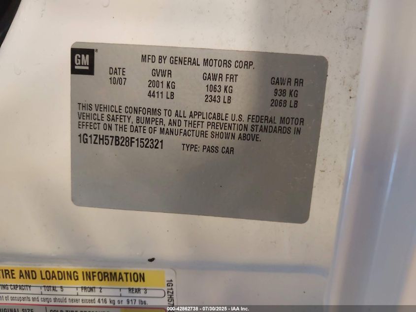 2008 Chevrolet Malibu Lt VIN: 1G1ZH57B28F152321 Lot: 42862738