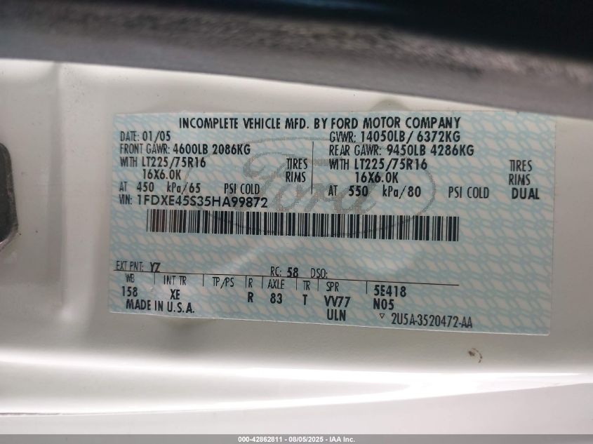 2005 Winnebago Itasca Spirit VIN: 1FDXE45S35HA99872 Lot: 42862811