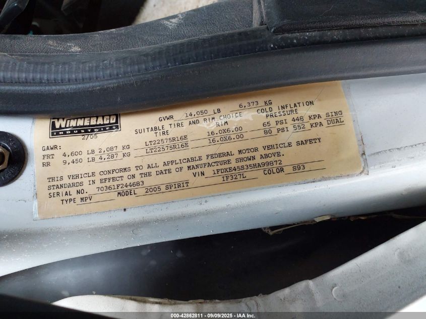 2005 Winnebago Itasca Spirit VIN: 1FDXE45S35HA99872 Lot: 42862811