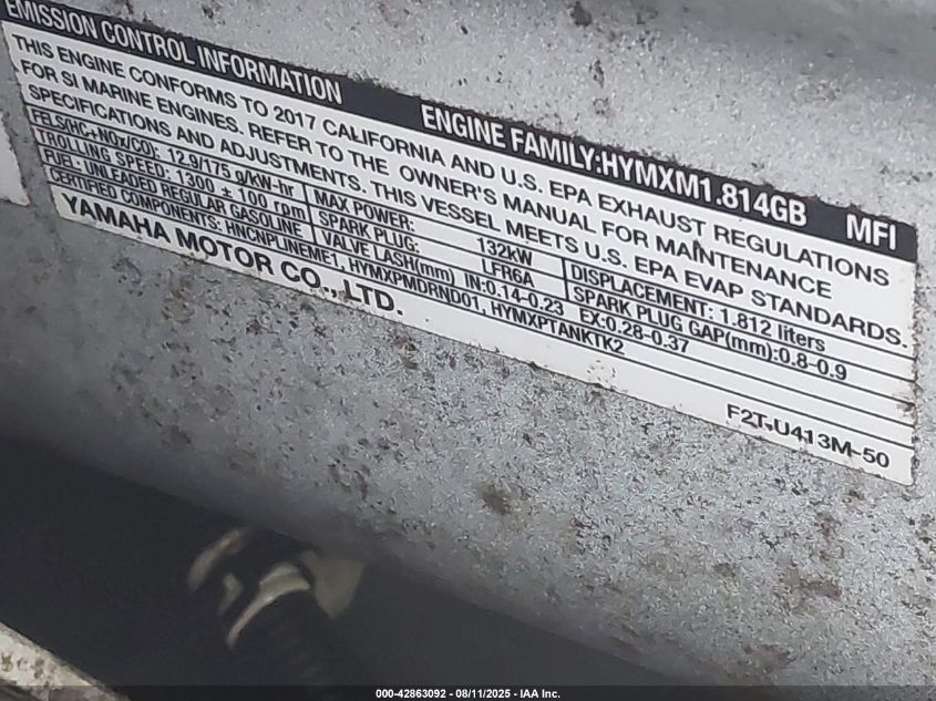 2017 Yamaha Waverunner VIN: YAMA9881C717 Lot: 42863092