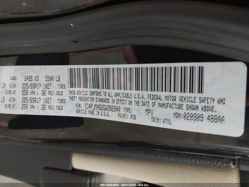 2016 Jeep Cherokee Sport VIN: 1C4PJMAB2GW266940 Lot: 42863658