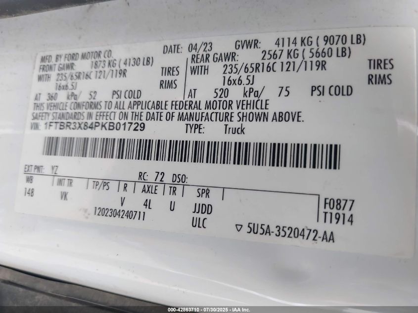 2023 Ford Transit-250 Cargo Van - 1FTBR3X84PKB01729