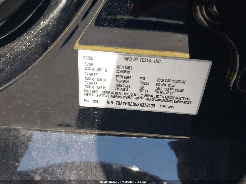 2025 Tesla Model Y - 7SAYGDED5SA379499