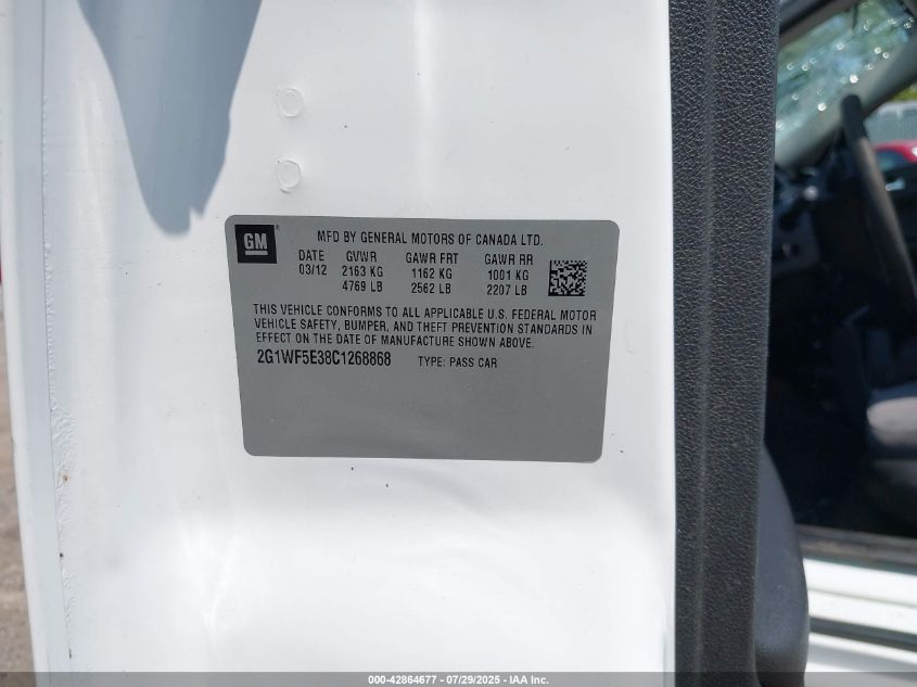 2012 Chevrolet Impala Ls VIN: 2G1WF5E38C1268868 Lot: 42864677