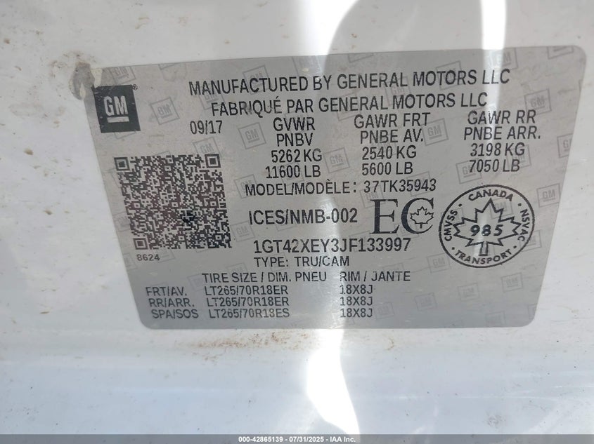 1GT42XEY3JF133997 2018 GMC SIERRA photo no. 8