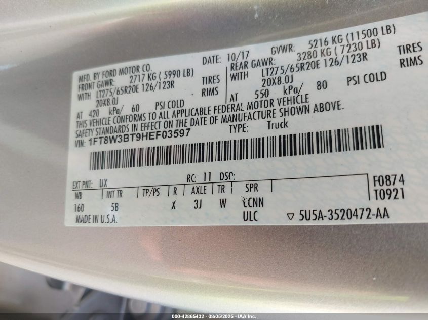 2017 Ford F-350 - 1FT8W3BT9HEF03597