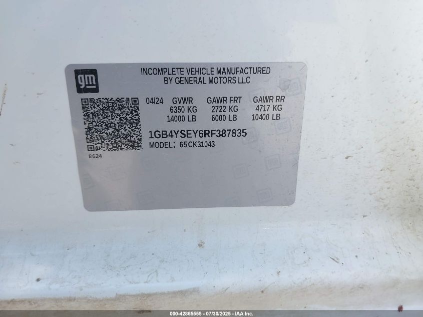 2024 Chevrolet Silverado 3500Hd Chassis Work Truck VIN: 1GB4YSEY6RF387835 Lot: 42865555