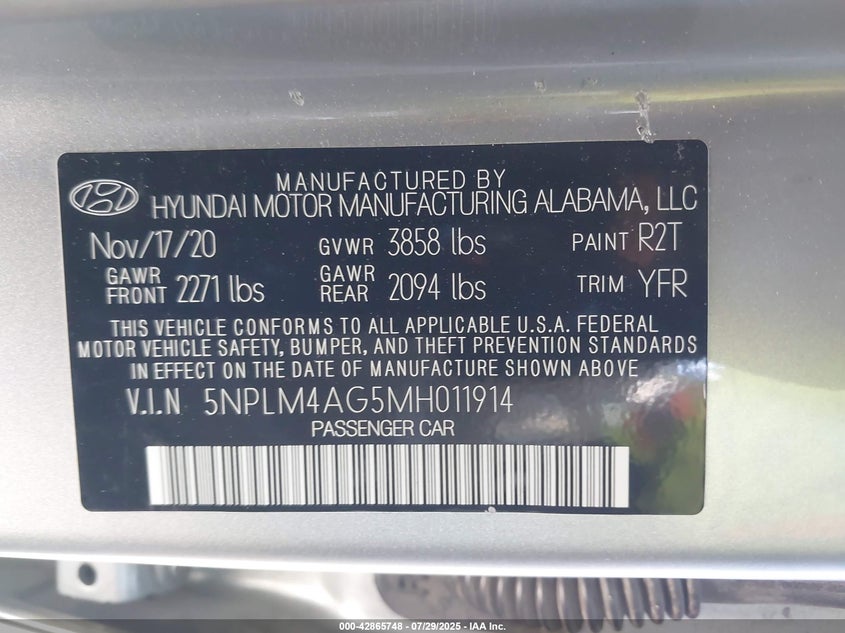 VIN 5NPLM4AG5MH011914 2021 HYUNDAI ELANTRA SEL