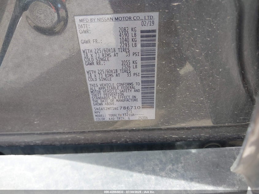 2019 NISSAN ROGUE SV - 5N1AT2MT1KC786710