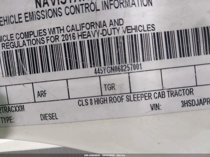 2016 International Prostar VIN: 3HSDJAPRXGN068257 Lot: 42865880