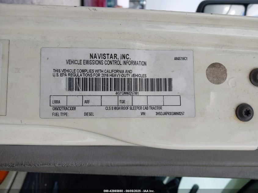 2016 International Prostar VIN: 3HSDJAPRXGN068257 Lot: 42865880