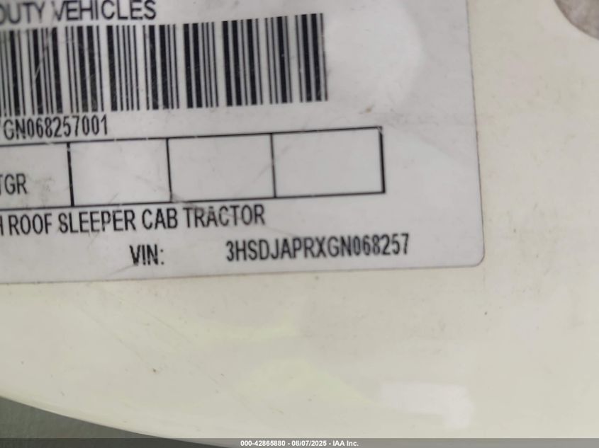 2016 International Prostar VIN: 3HSDJAPRXGN068257 Lot: 42865880