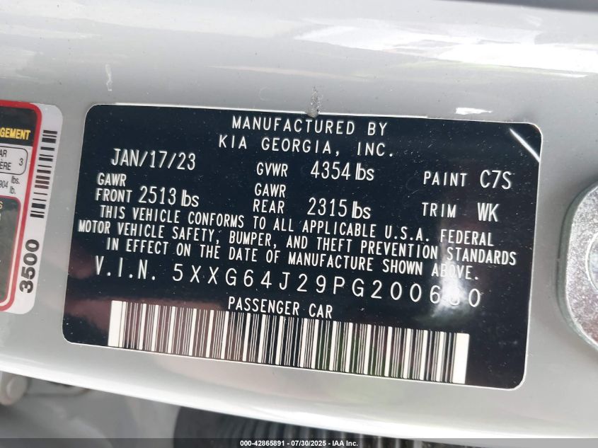 2023 Kia K5 Gt-Line VIN: 5XXG64J29PG200680 Lot: 42865891