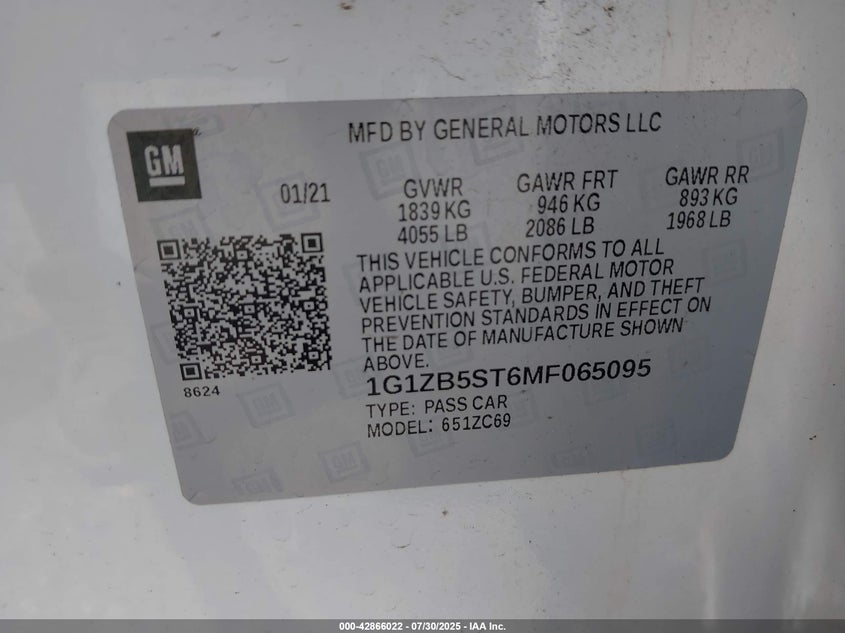 2021 CHEVROLET MALIBU FWD LS - 1G1ZB5ST6MF065095