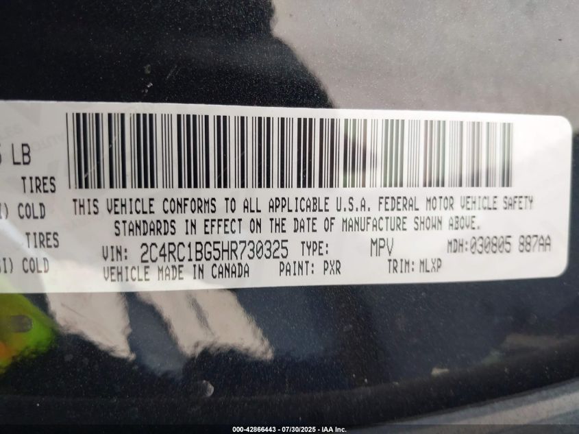 2017 Chrysler Pacifica Touring-L VIN: 2C4RC1BG5HR730325 Lot: 42866443