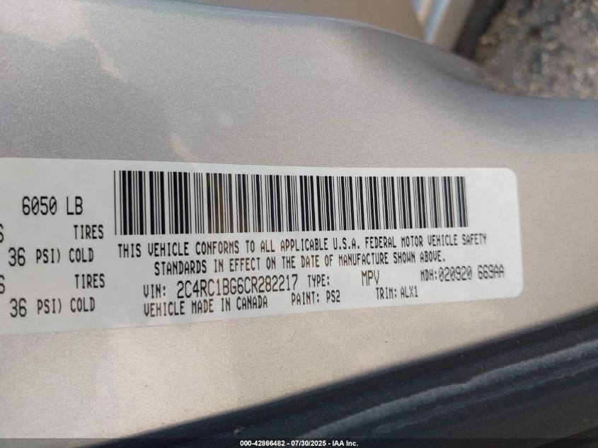 2012 Chrysler Town & Country Touring VIN: 2C4RC1BG6CR282217 Lot: 42866482