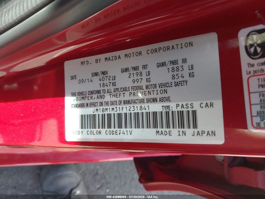 2015 Mazda Mazda3 S Grand Touring VIN: JM1BM1M31F1231841 Lot: 42866589