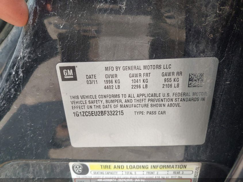 2011 Chevrolet Malibu 1Lt VIN: 1G1ZC5EU2BF332215 Lot: 42866674