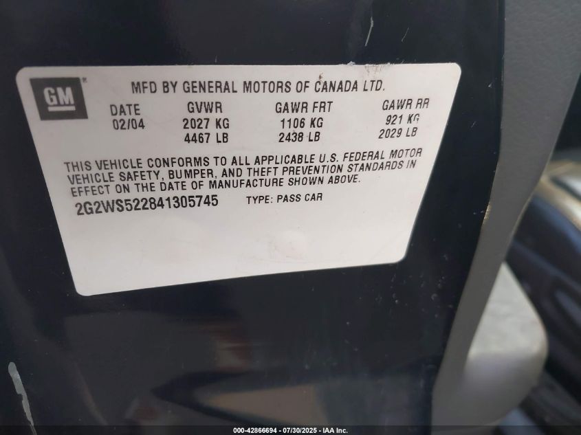 2004 Pontiac Grand Prix Gt2 VIN: 2G2WS522841305745 Lot: 42866694