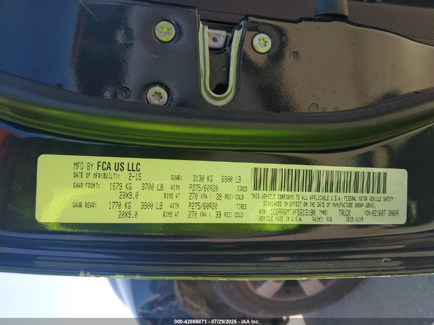 2015 Ram 1500 Sport VIN: 1C6RR6MT0FS613180 Lot: 42866871