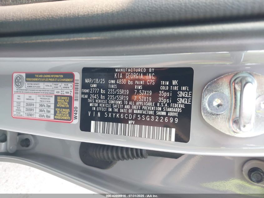 2025 Kia Sportage X-Line VIN: 5XYK6CDF5SG322699 Lot: 42866916