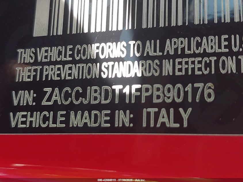 2015 Jeep Renegade Limited VIN: ZACCJBDT1FPB9017 Lot: 42866919