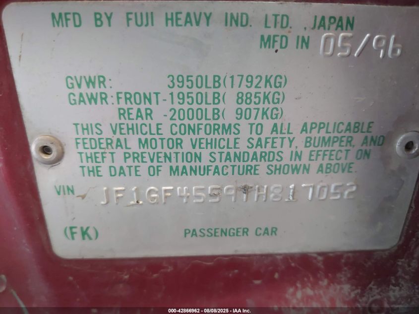 1996 Subaru Impreza Lx VIN: JF1GF4559TH817052 Lot: 42866962