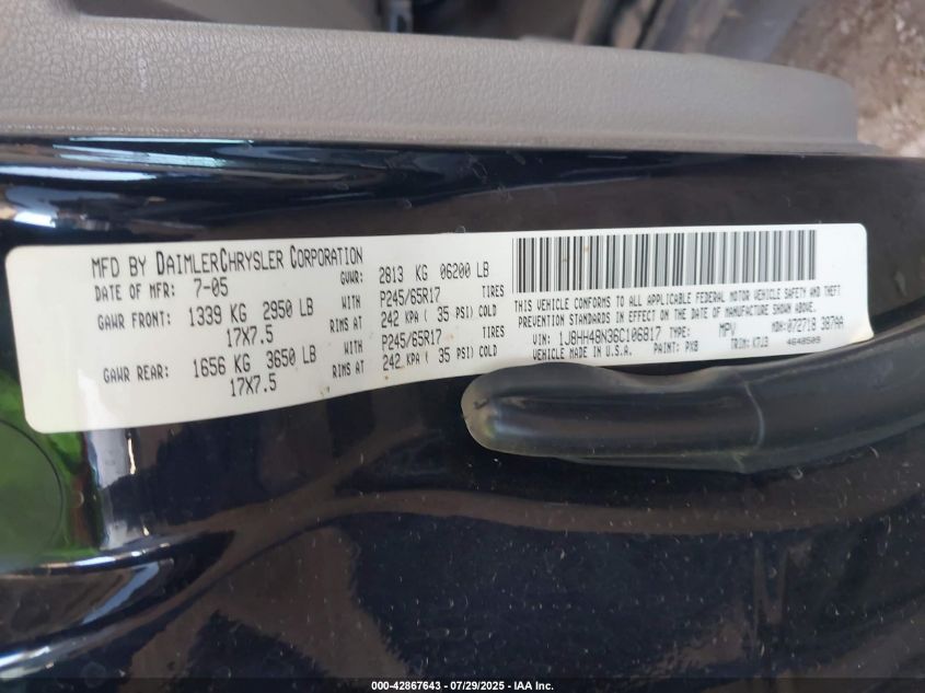 2006 Jeep Commander VIN: 1J8HH48N36C106817 Lot: 42867643