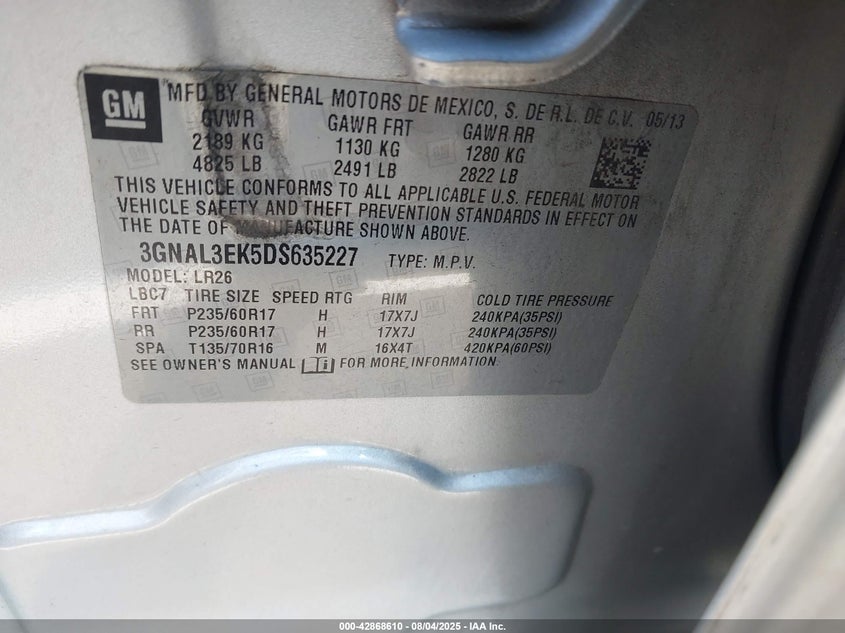 2013 CHEVROLET CAPTIVA SPORT LT - 3GNAL3EK5DS635227