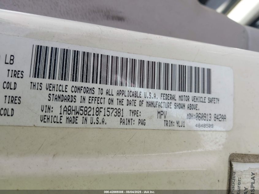 2008 Chrysler Aspen Limited VIN: 1A8HW58218F157381 Lot: 42869386