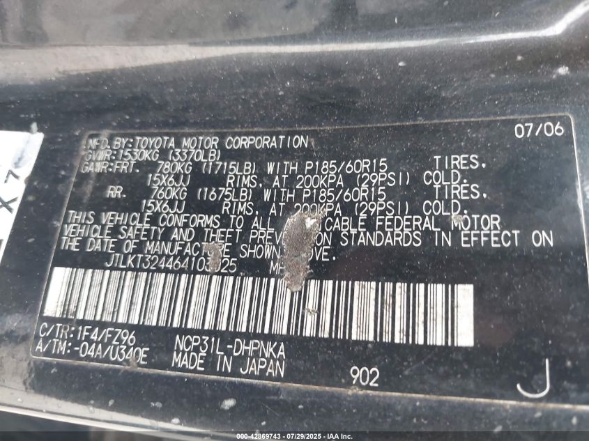 2006 Scion Xb VIN: JTLKT324464103025 Lot: 42869743