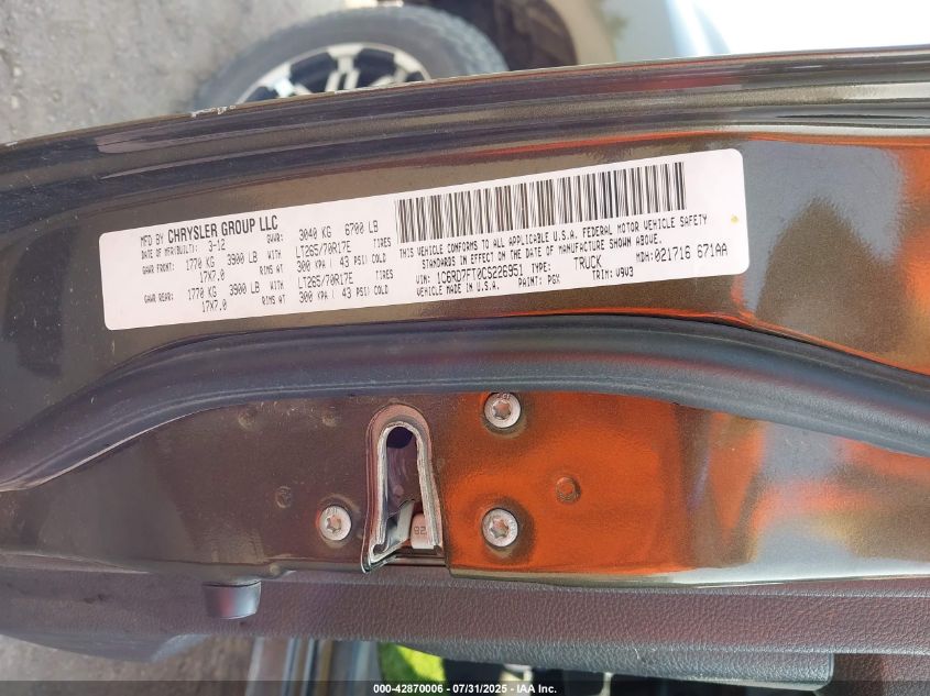 2012 Ram 1500 St VIN: 1C6RD7FT0CS226951 Lot: 42870006