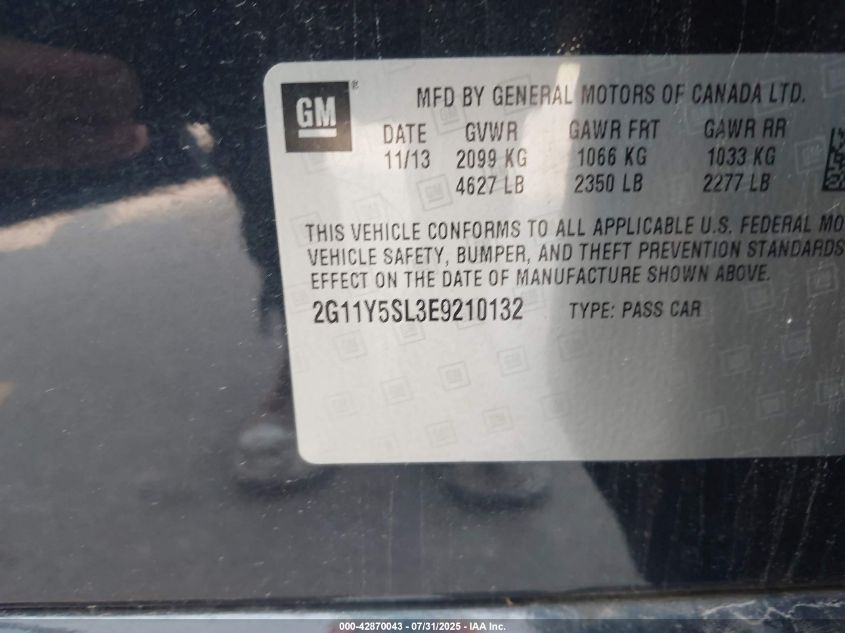 2014 Chevrolet Impala 1Ls VIN: 2G11Y5SL3E9210132 Lot: 42870043