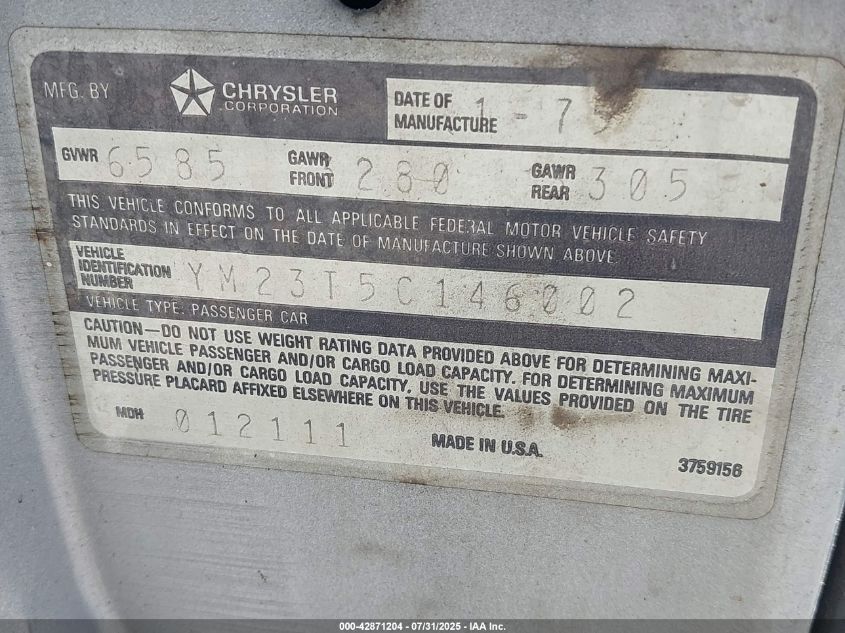 1975 Chrysler Imperial VIN: YM23T5C146002 Lot: 42871204