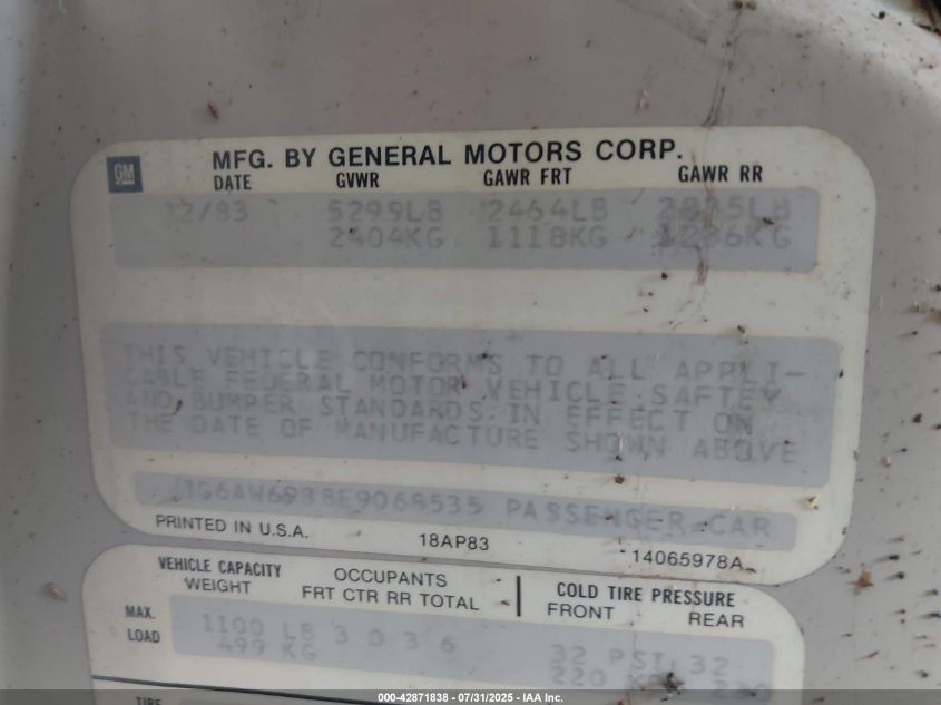 1984 Cadillac Fleetwood Brougham VIN: 1G6AW698BE9068535 Lot: 42871838