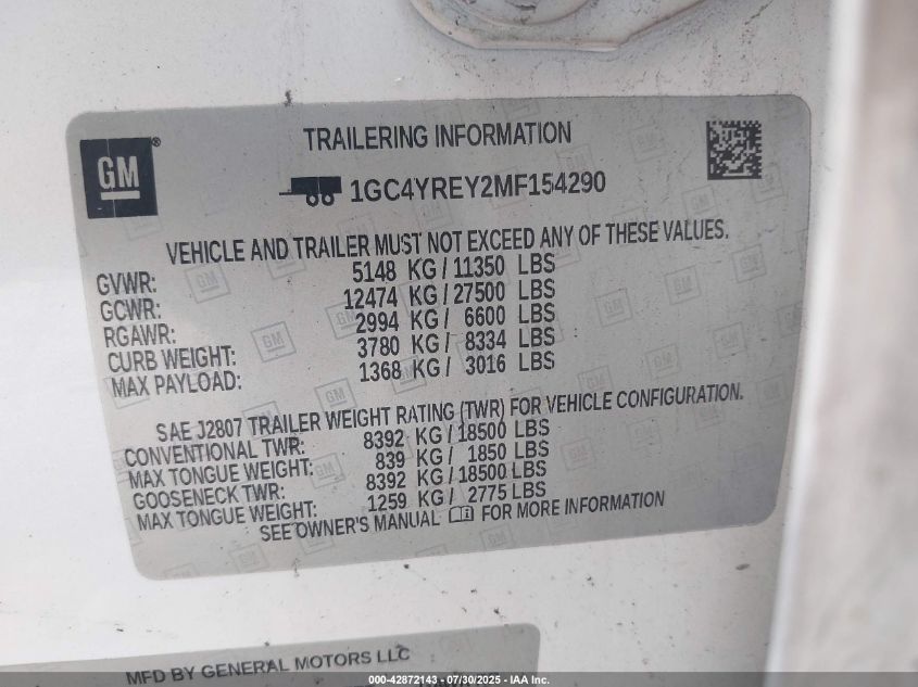 2021 Chevrolet Silverado 2500 - 1GC4YREY2MF154290